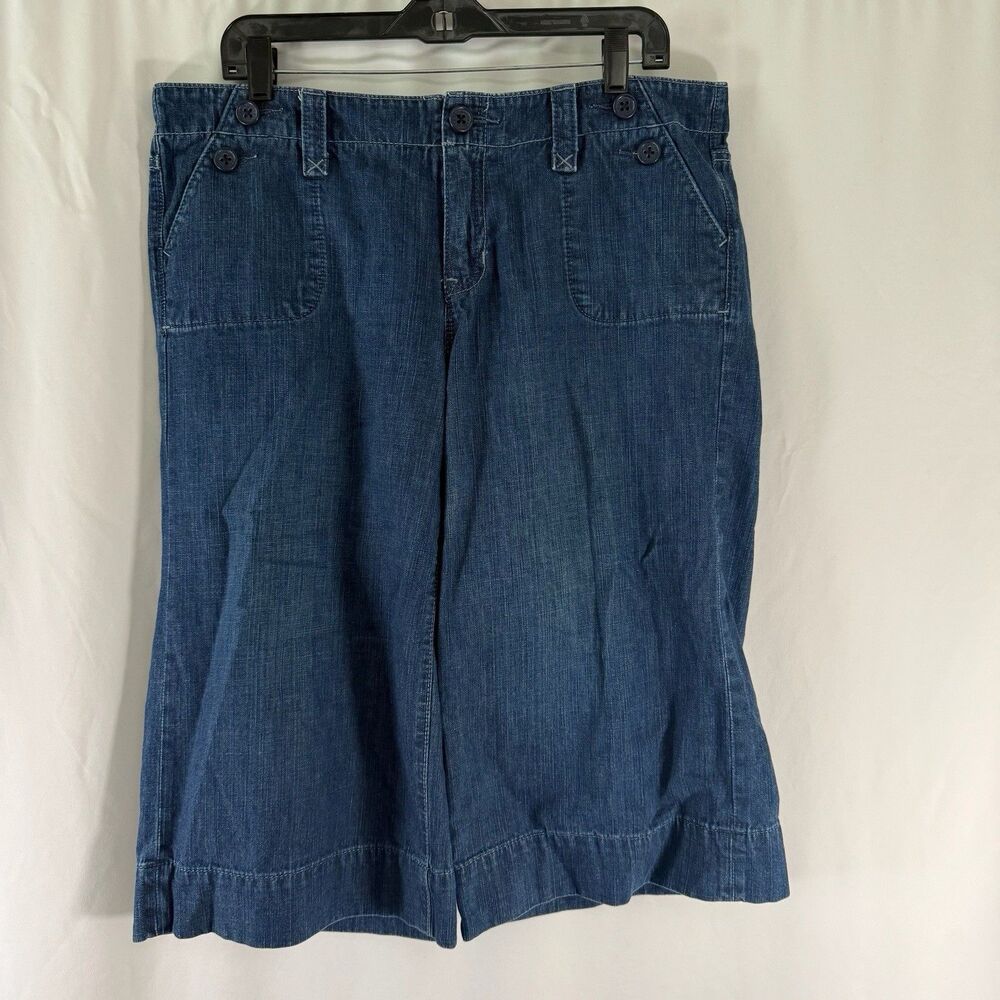 Gap Low Rise Capri Women's 14 Medium Wash Blue Wide Leg 18" Inseam 100% Cotton